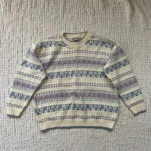 Women's Grace Vintage Blue and Pink Fair Isle Sweater - Size Large